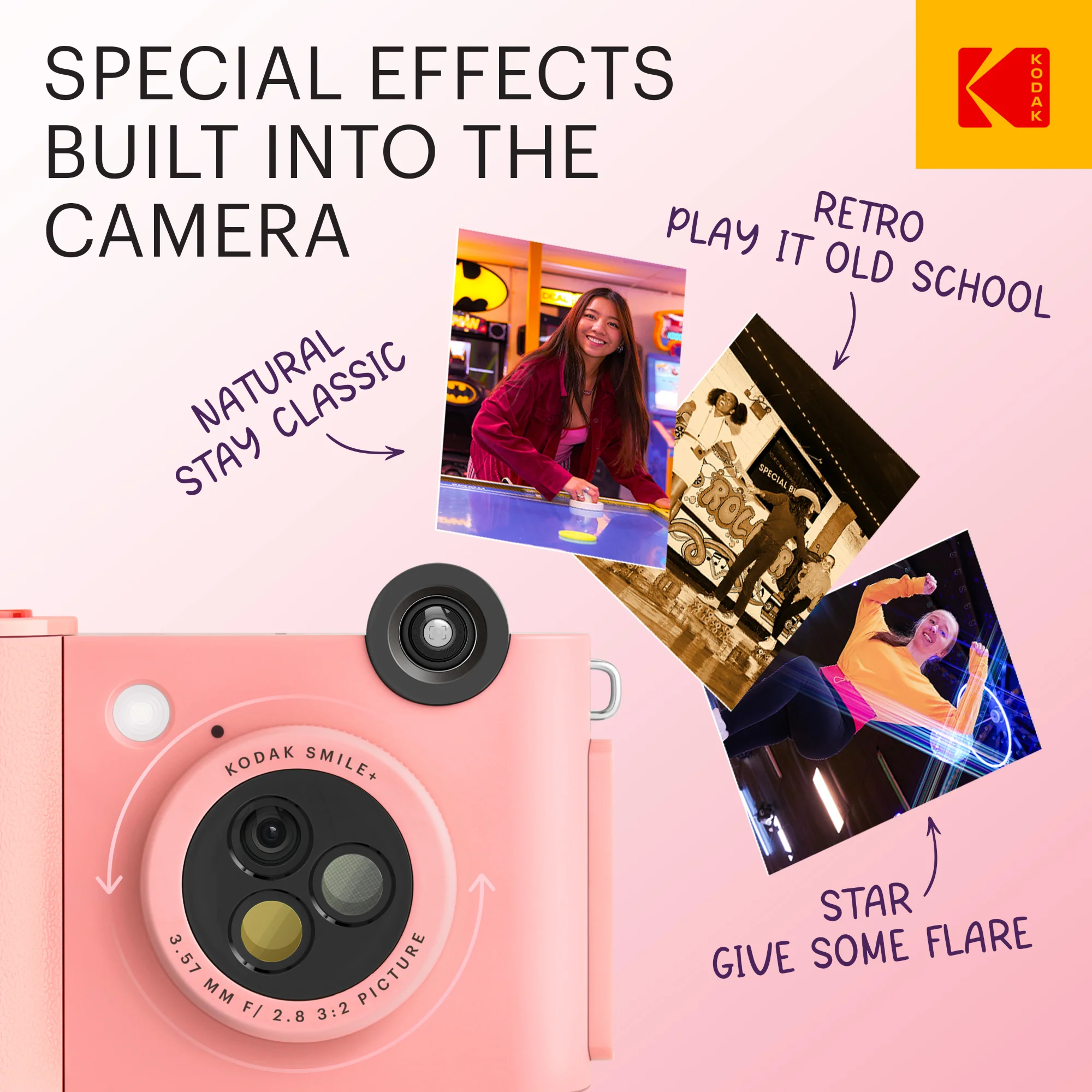 KODAK Smile+ Wireless Digital Instant Print Camera with Effect-changing Lens - Pink - Image 3